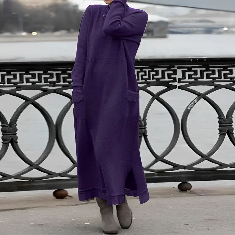 Saryxiah | Knitted Maxi Dress Cozy Long Sleeve Oversized Winter Dress