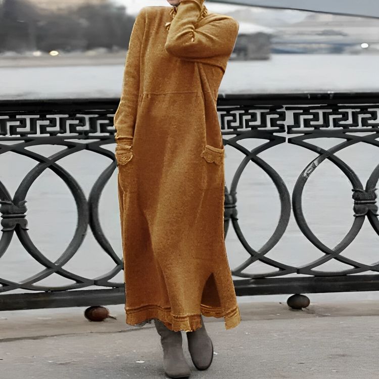 Saryxiah | Knitted Maxi Dress Cozy Long Sleeve Oversized Winter Dress