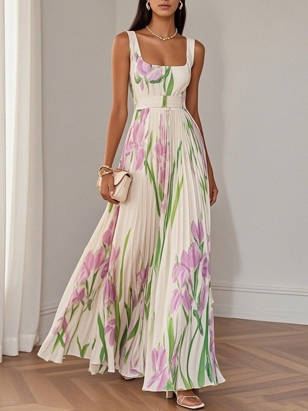Valérie | Floral Pleated Maxi Dress