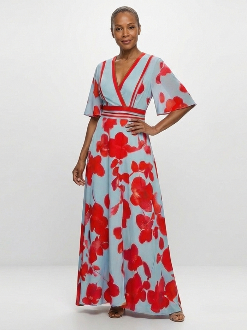 Marielle | V Neck Short Sleeve Floral Maxi Dress