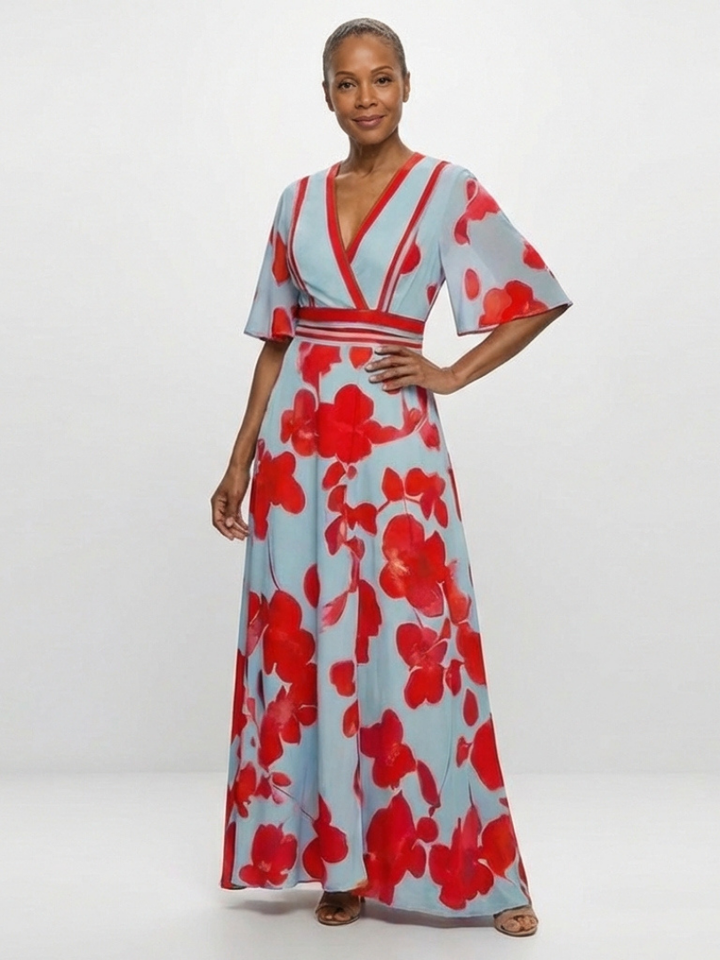 Marielle | V Neck Short Sleeve Floral Maxi Dress