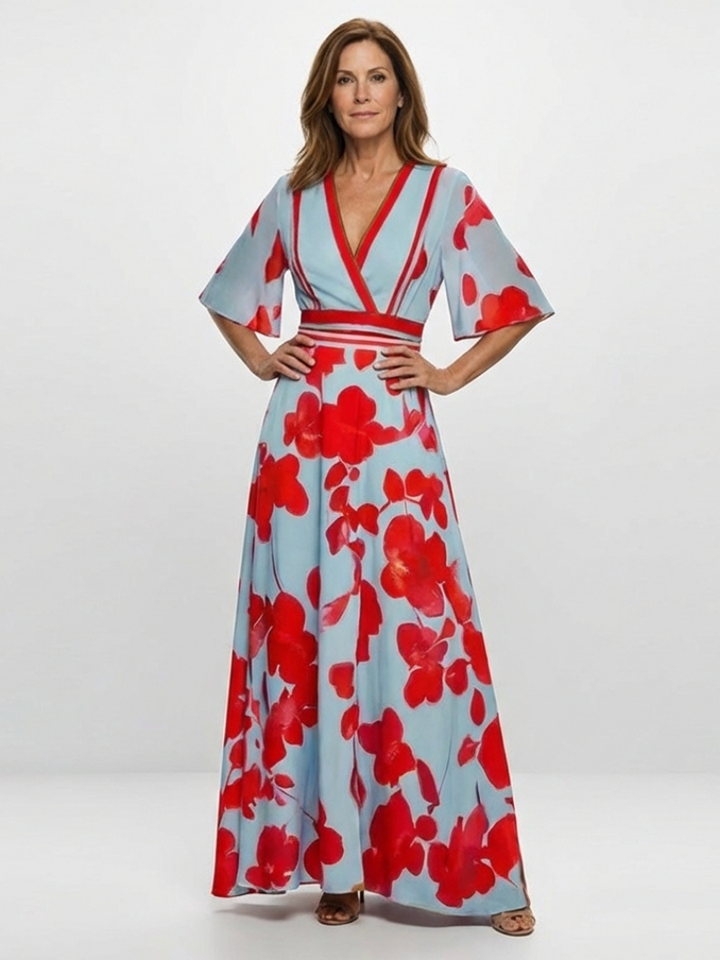 Marielle | V Neck Short Sleeve Floral Maxi Dress