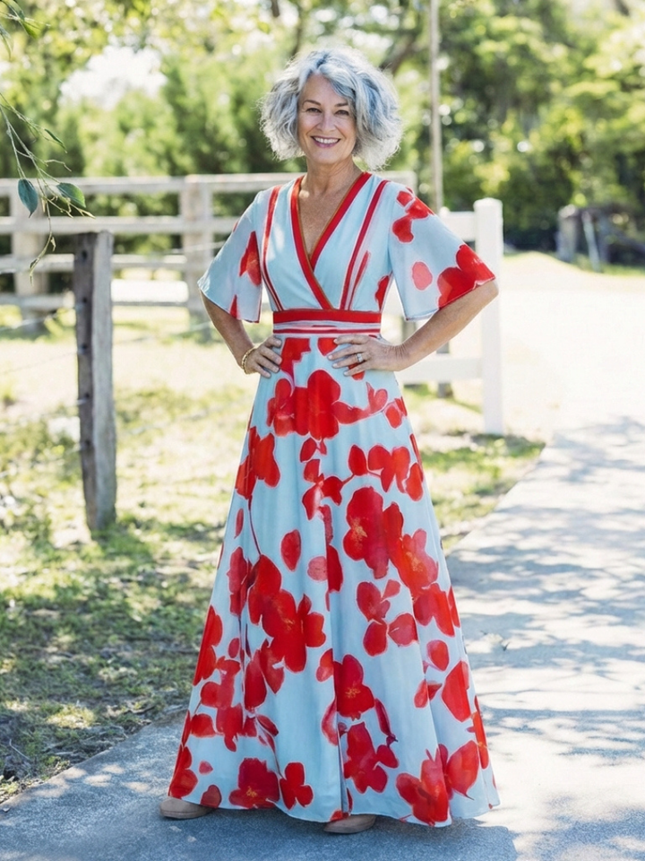 Marielle | V Neck Short Sleeve Floral Maxi Dress