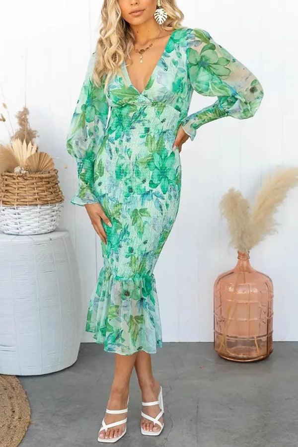 Evira - Floral Ruffle Midi Dress