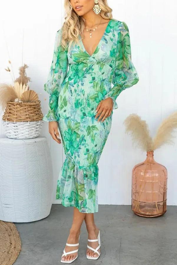 Evira - Floral Ruffle Midi Dress