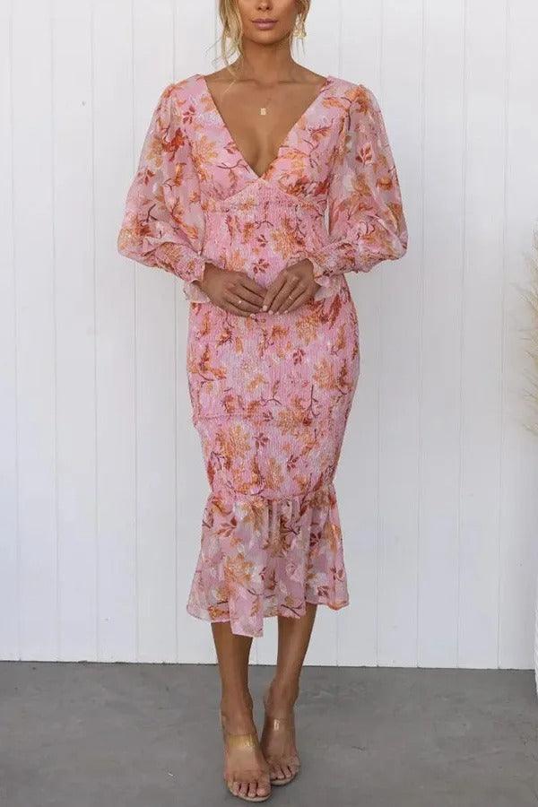 Evira - Floral Ruffle Midi Dress