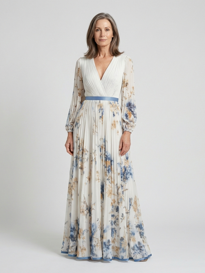 Elowen | Long Sleeve V Neck Floral Maxi Dress