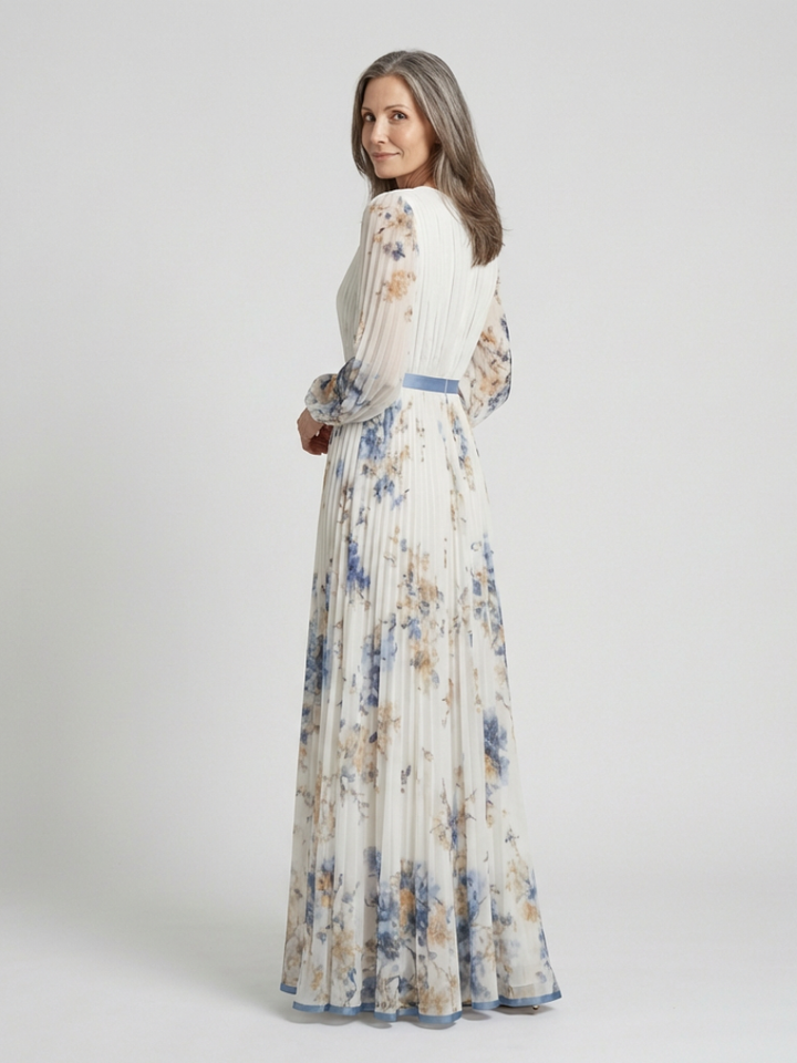 Elowen | Long Sleeve V Neck Floral Maxi Dress
