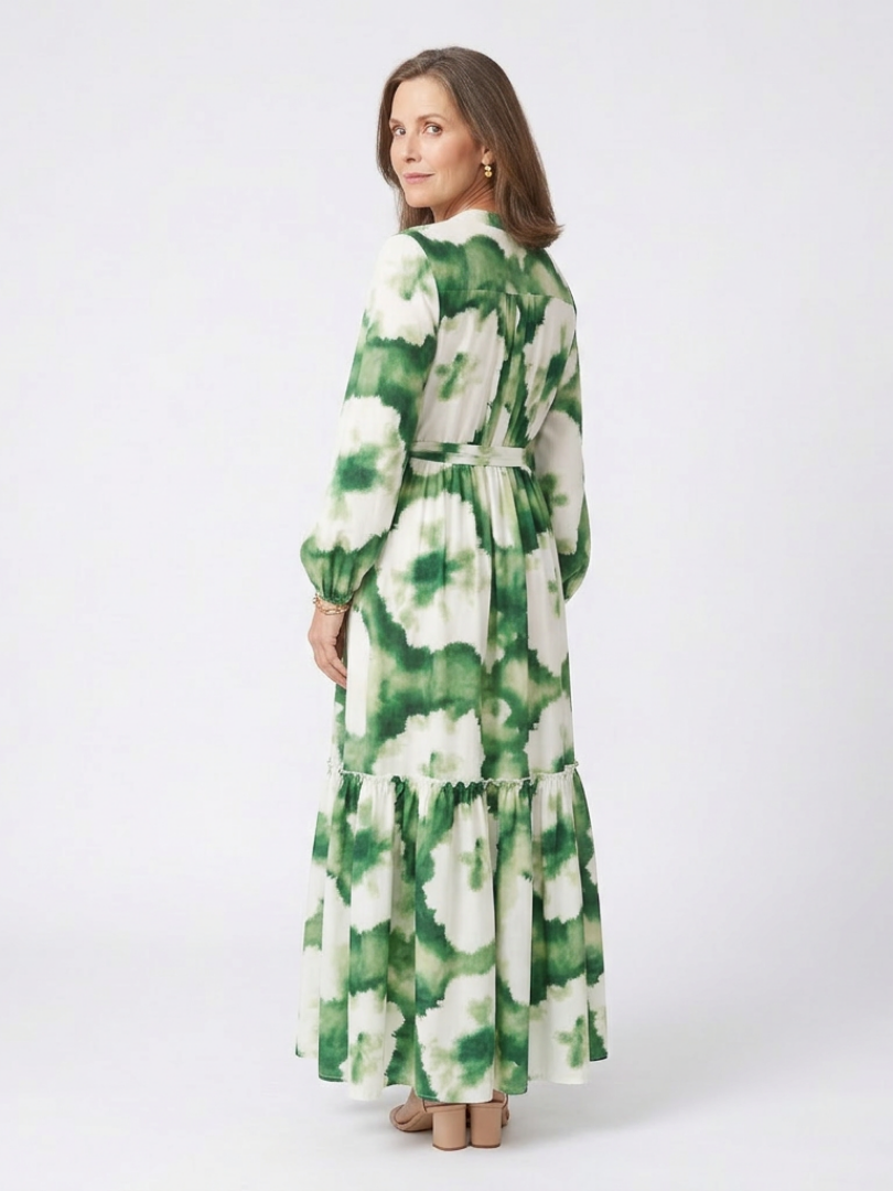 Corisande | Long Sleeve Tie Waist Tiered Maxi Dress