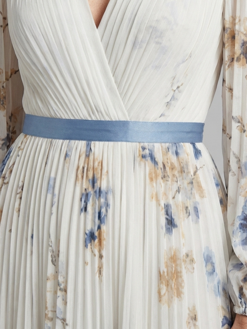 Elowen | Long Sleeve V Neck Floral Maxi Dress