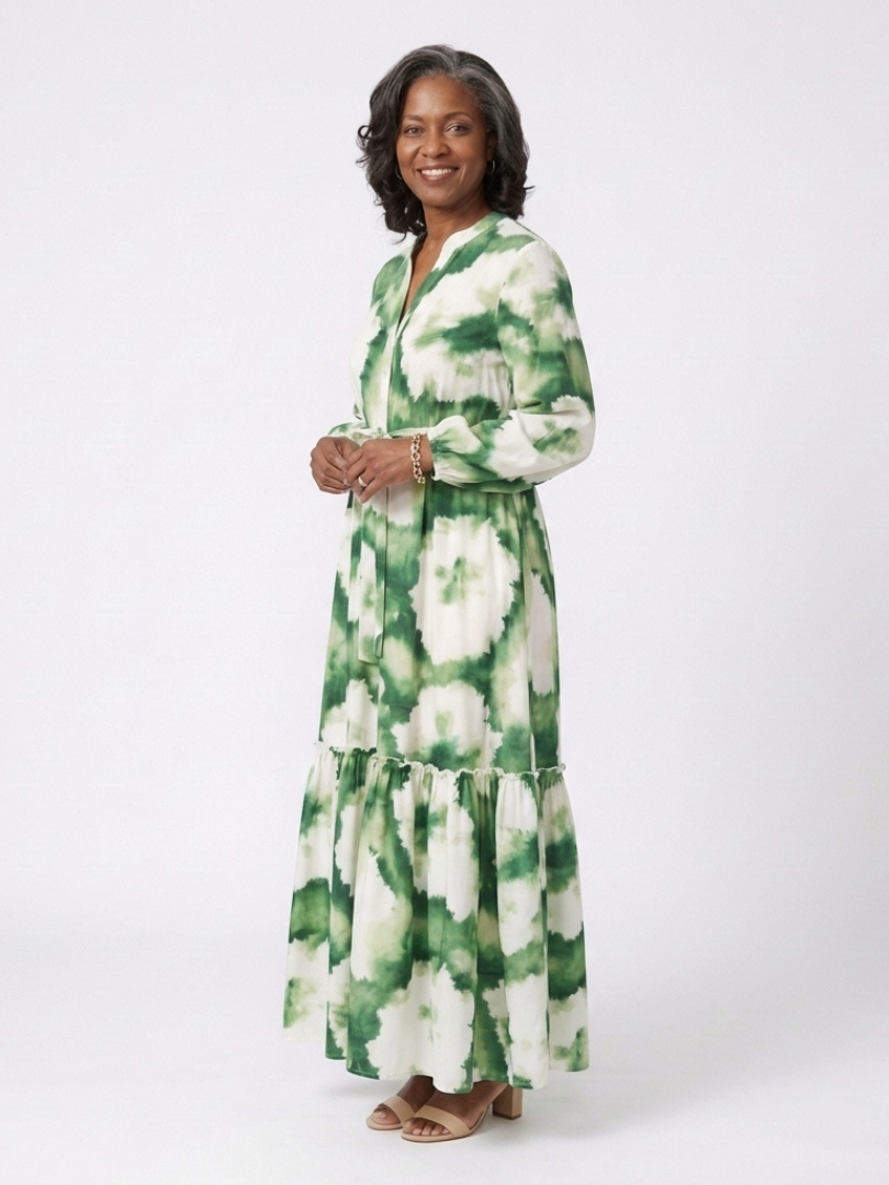 Corisande | Long Sleeve Tie Waist Tiered Maxi Dress