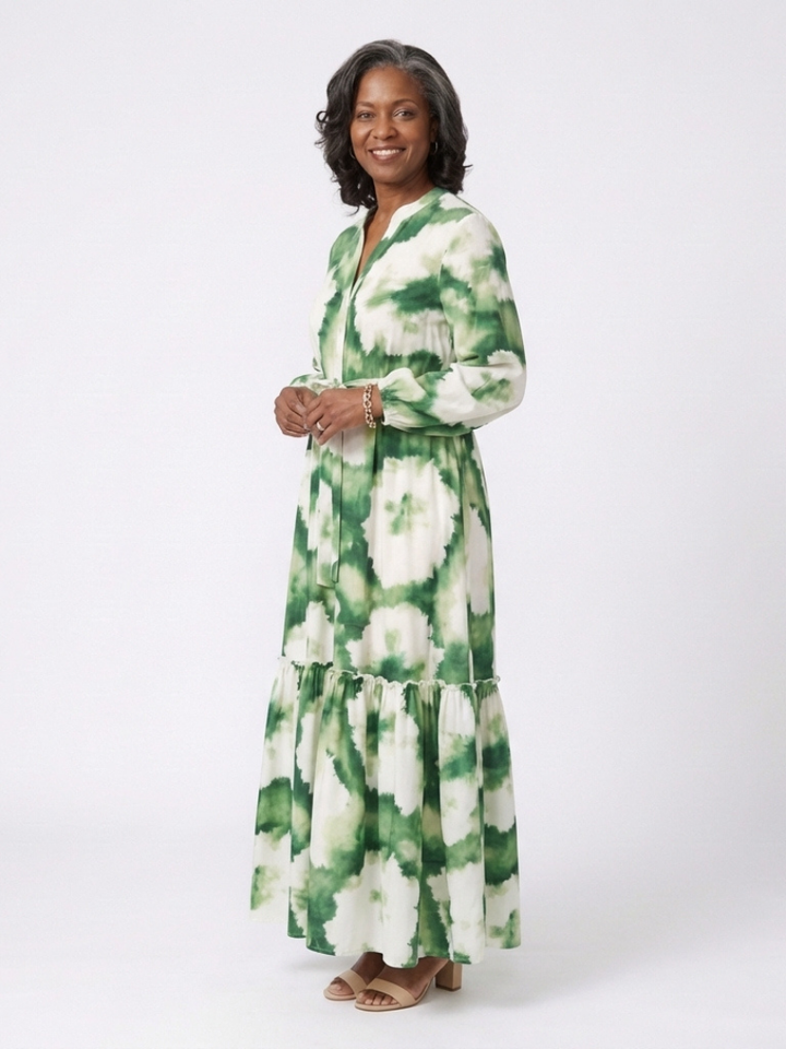 Corisande | Long Sleeve Tie Waist Tiered Maxi Dress