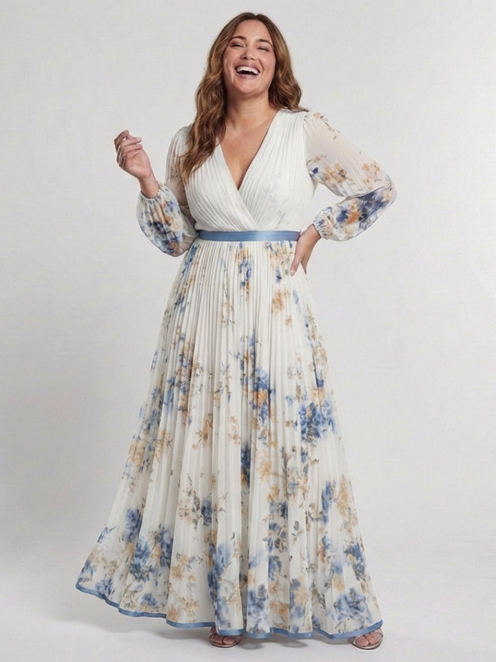 Elowen | Long Sleeve V Neck Floral Maxi Dress