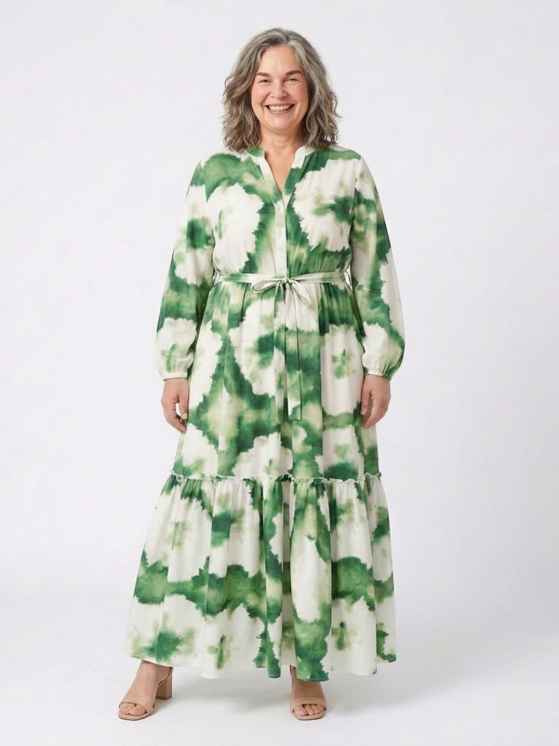 Corisande | Long Sleeve Tie Waist Tiered Maxi Dress
