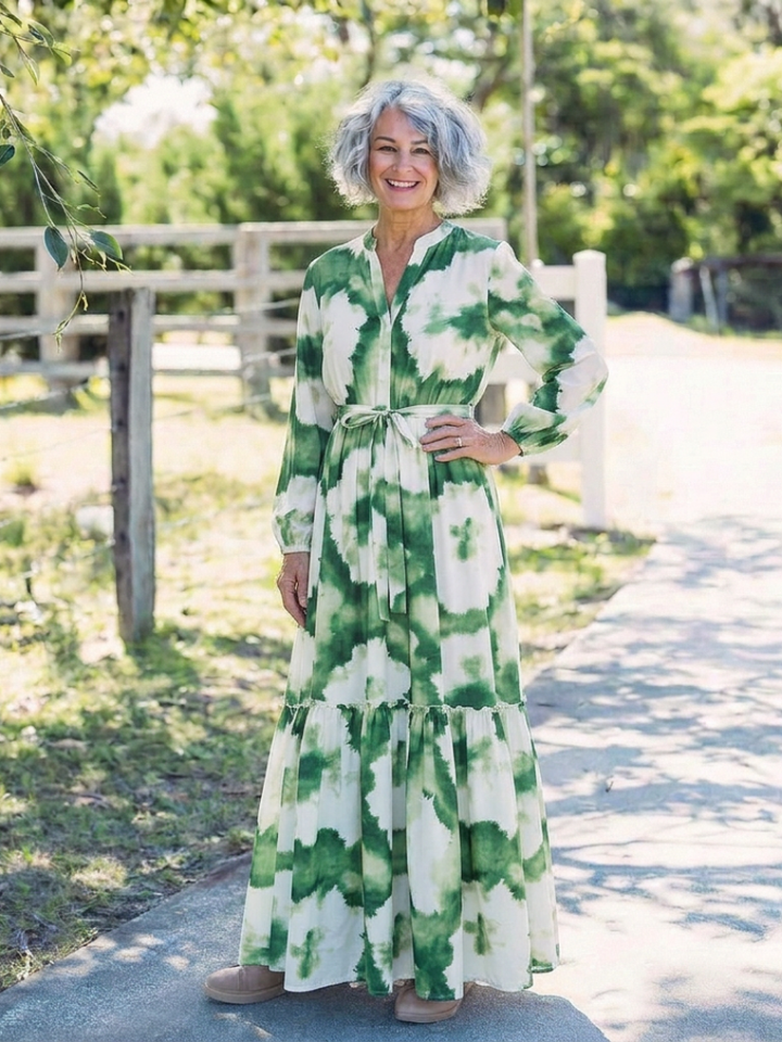 Corisande | Long Sleeve Tie Waist Tiered Maxi Dress