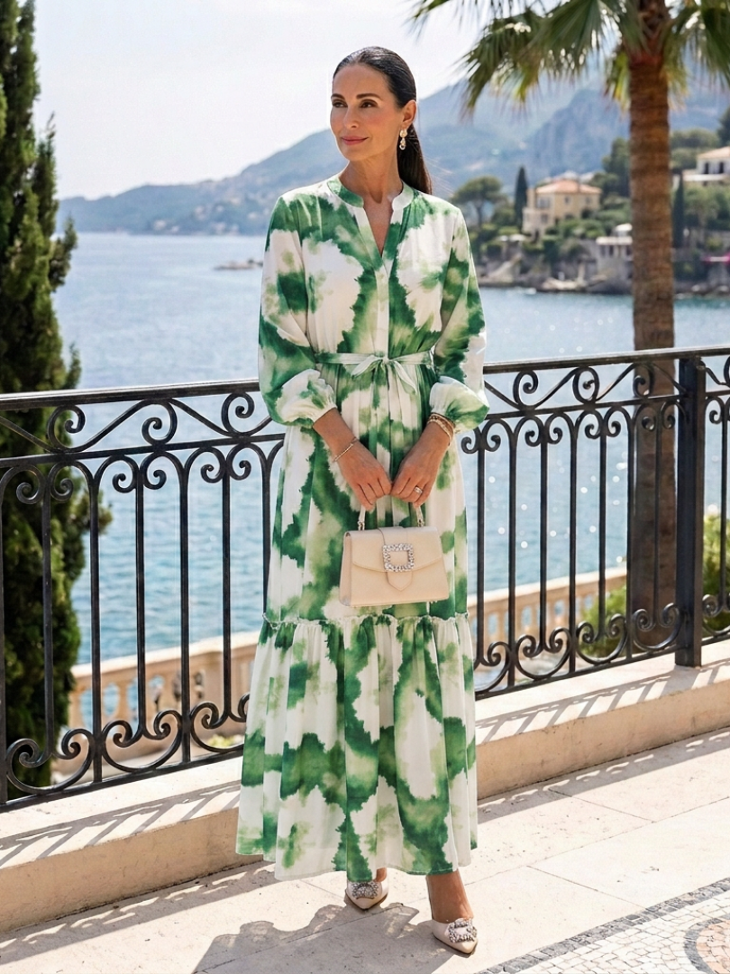 Corisande | Long Sleeve Tie Waist Tiered Maxi Dress