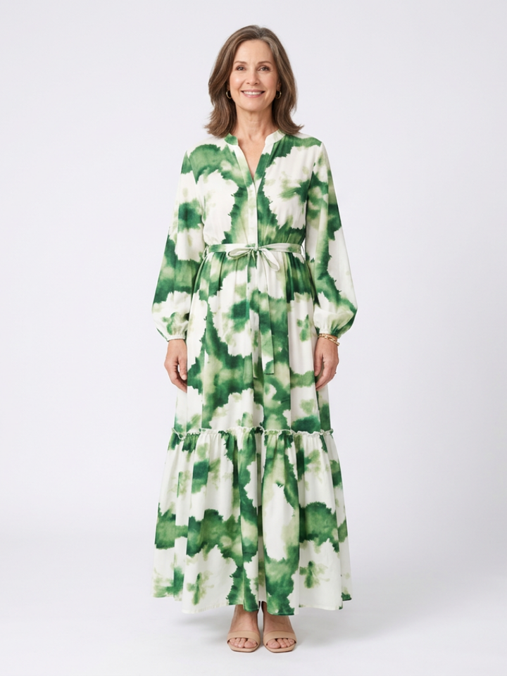 Corisande | Long Sleeve Tie Waist Tiered Maxi Dress