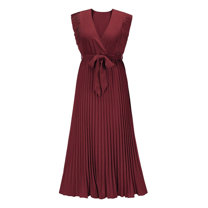 Clementine™ - Dark Red Bohemian Party Dress With V-Neck
