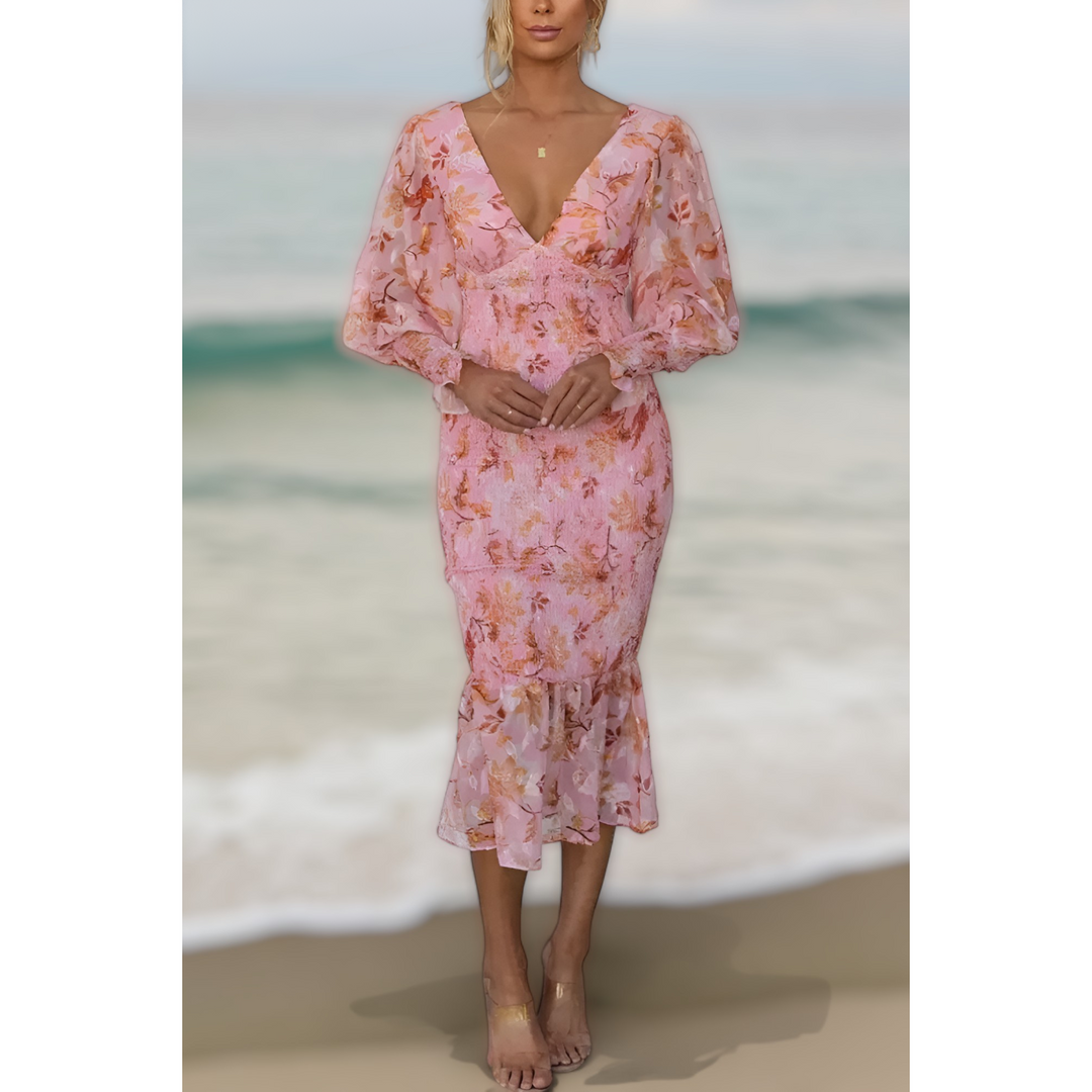 Evira - Floral Ruffle Midi Dress