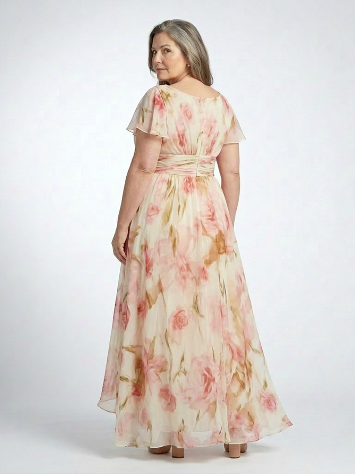 Elowen | V Neck Short Sleeve Floral Maxi Dress