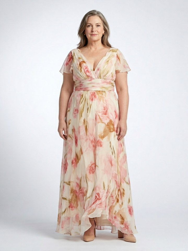 Elowen | V Neck Short Sleeve Floral Maxi Dress