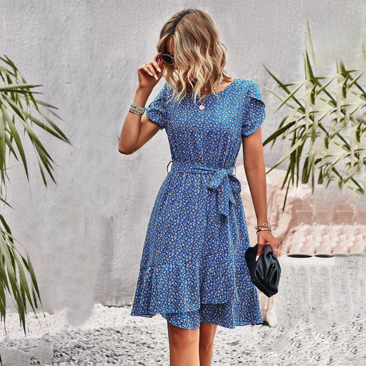 Amanda™ - Short Blue Bohemian Dress With Print