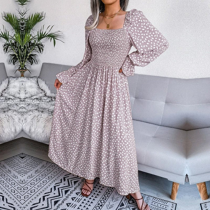 Jewel™ - Elegant Beige Long Sleeve Maxi Dress