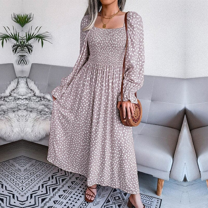 Jewel™ - Elegant Beige Long Sleeve Maxi Dress