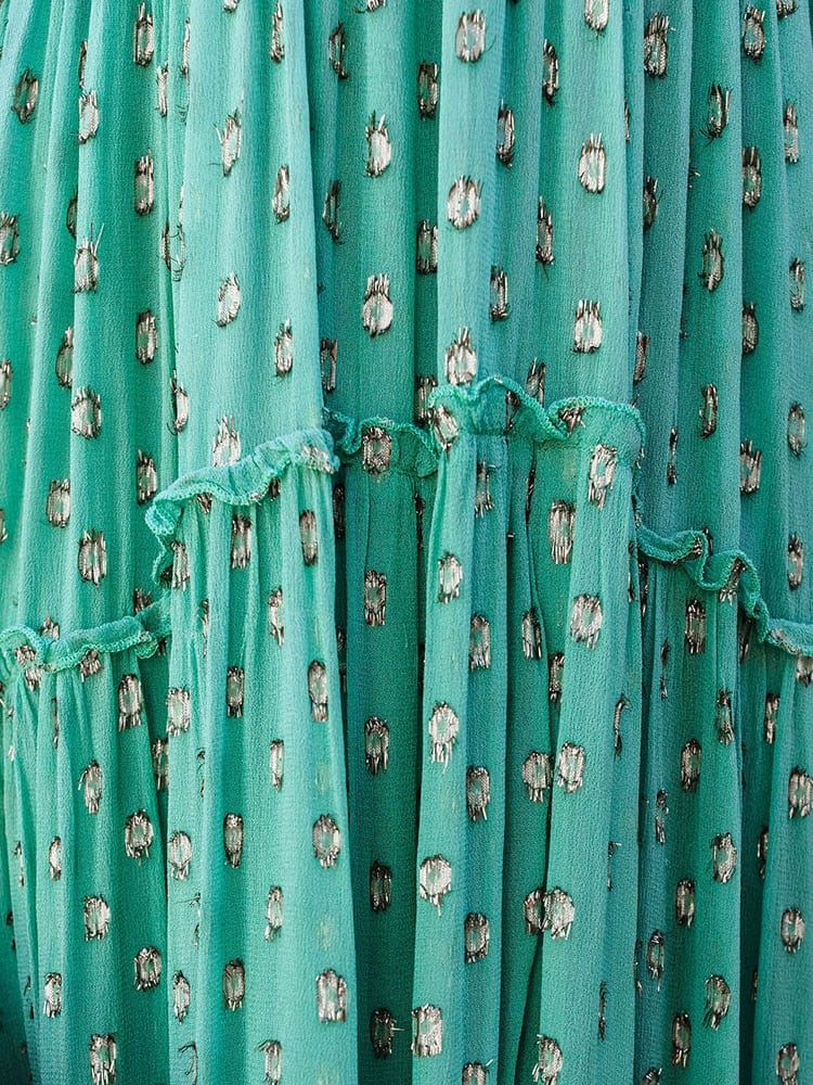Daisy™ - Green Maxi Dress With V-Neck And Summery Hawaii Print