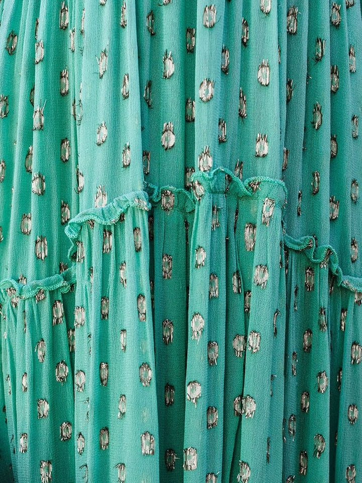 Daisy™ - Green Maxi Dress With V-Neck And Summery Hawaii Print