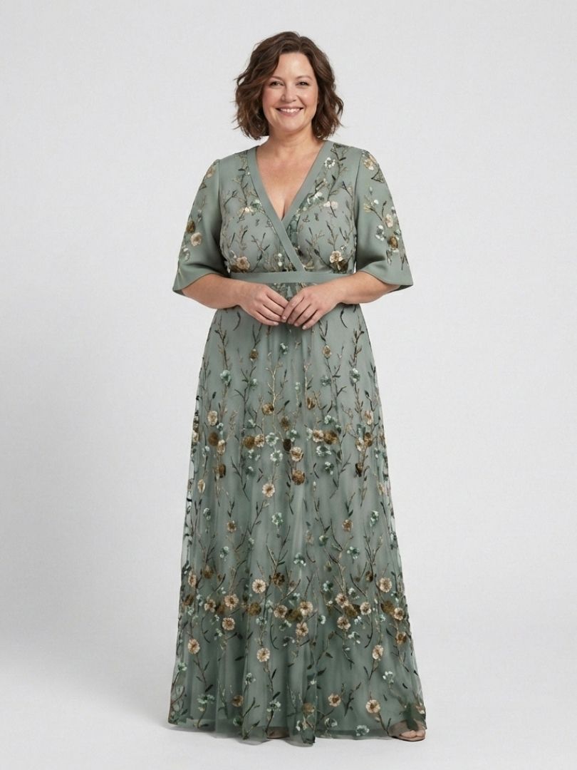 Althea | Embroidered V Neck Maxi Dress