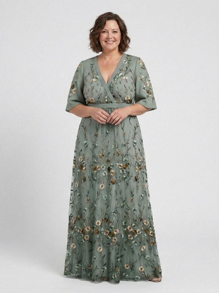 Althea | Embroidered V Neck Maxi Dress