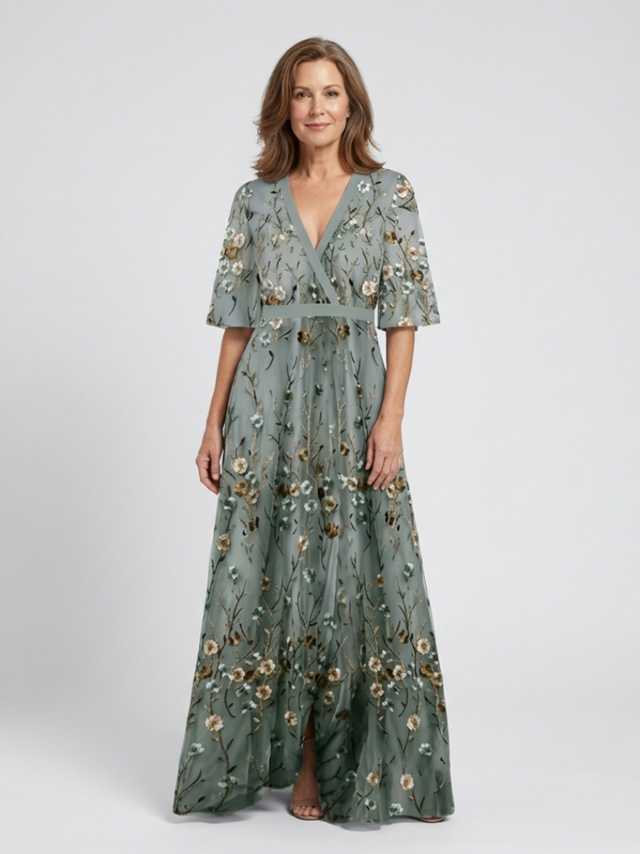 Althea | Embroidered V Neck Maxi Dress
