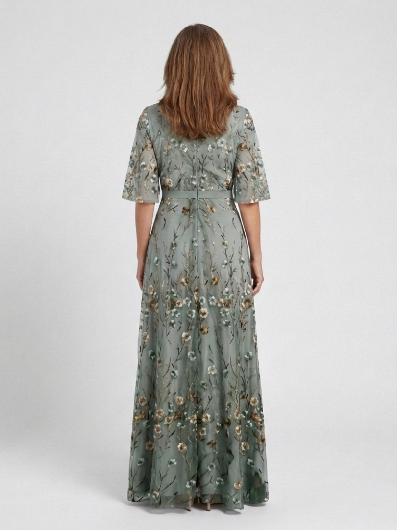 Althea | Embroidered V Neck Maxi Dress