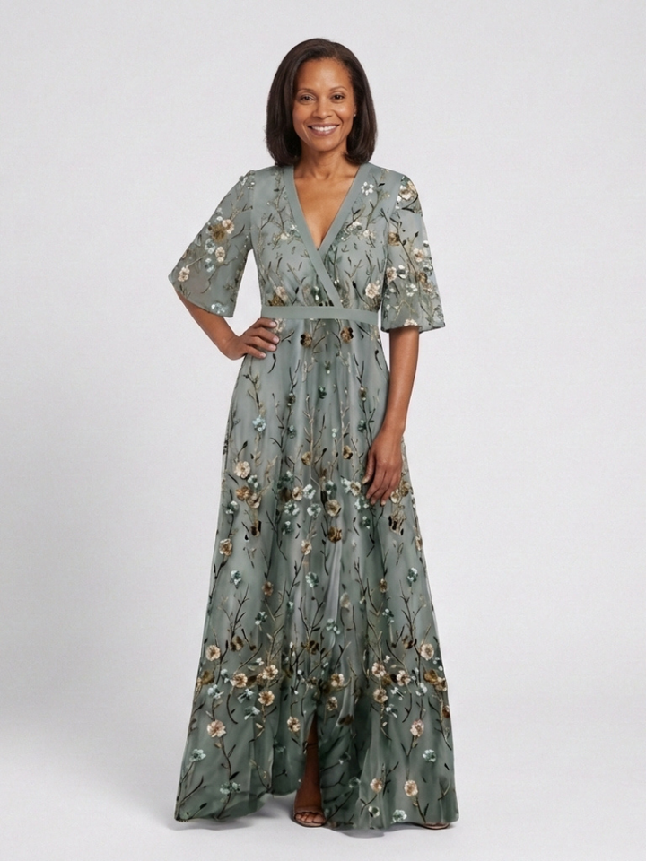 Althea | Embroidered V Neck Maxi Dress