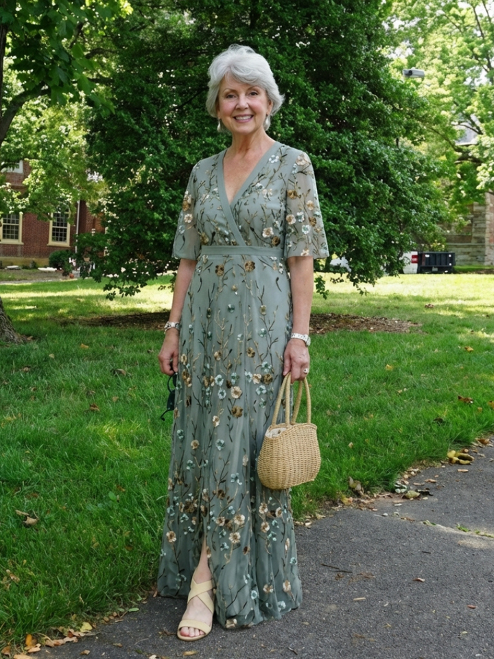 Althea | Embroidered V Neck Maxi Dress