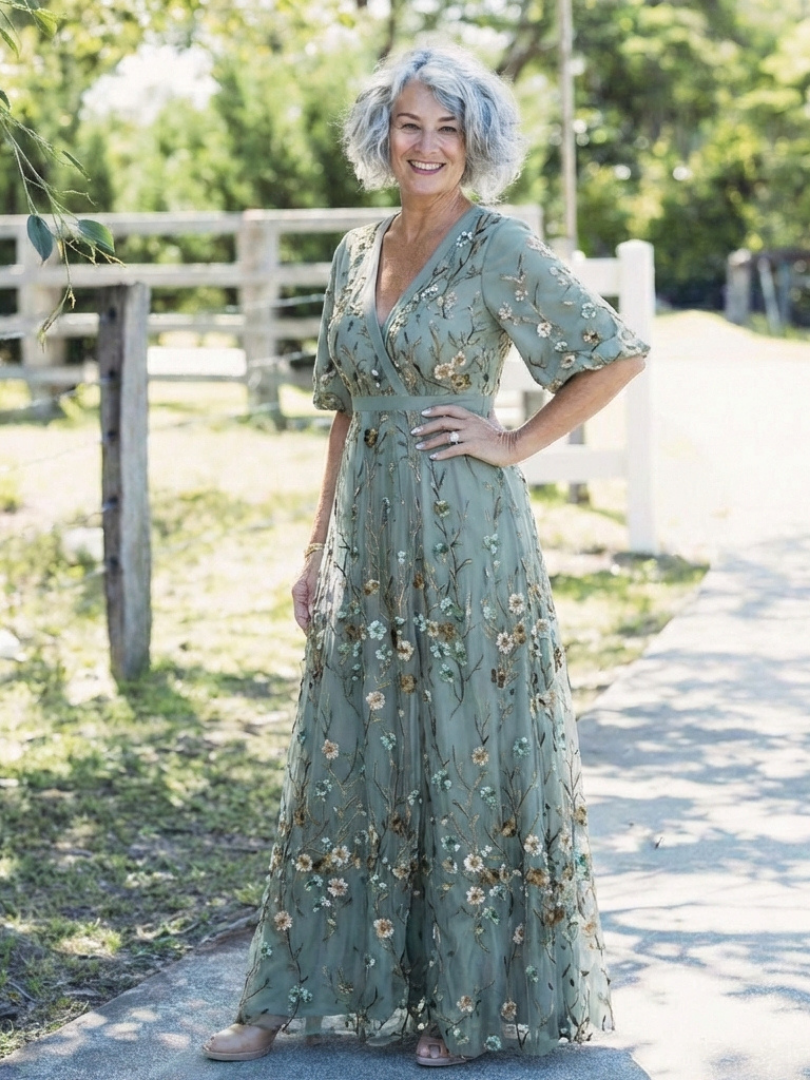 Althea | Embroidered V Neck Maxi Dress