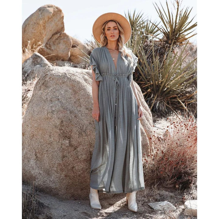 May™ - Maxi Green/Gray Hawaii Dress