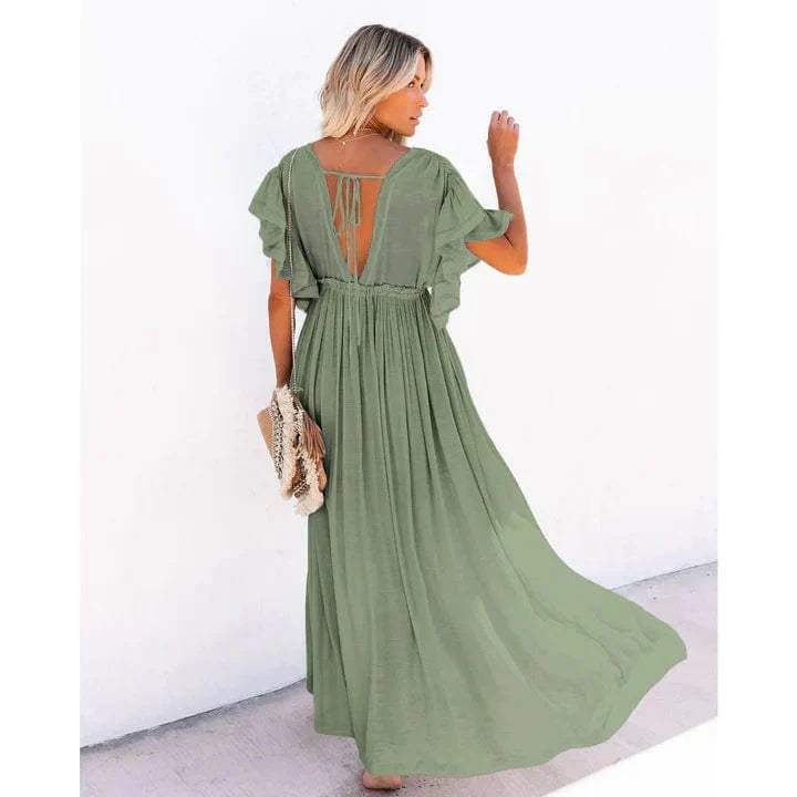 Gloria™ - Maxi Green Hawaii Beach Dress