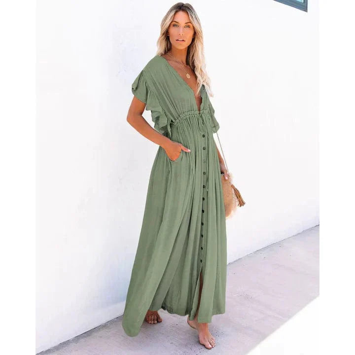 Gloria™ - Maxi Green Hawaii Beach Dress