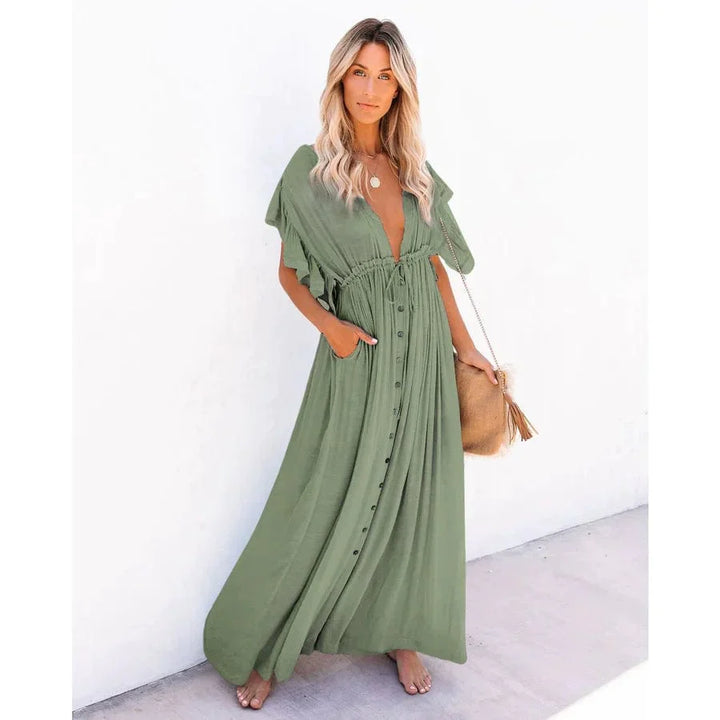 Gloria™ - Maxi Green Hawaii Beach Dress