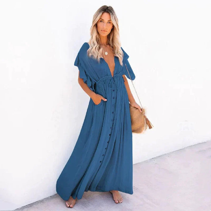 Lily™ - Maxi Navy Blue Hawaii Beach Dress