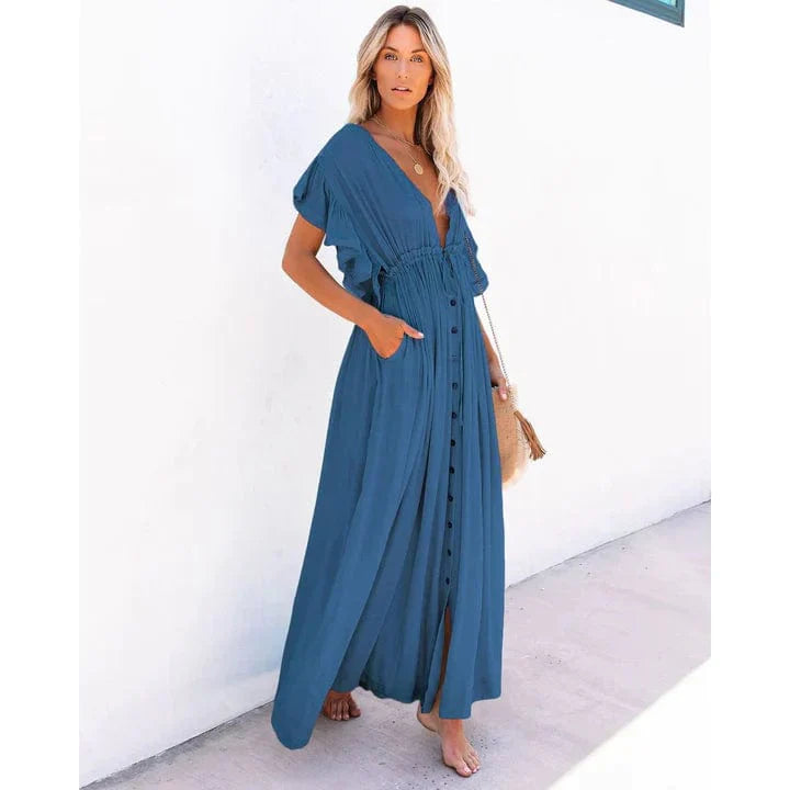 Lily™ - Maxi Navy Blue Hawaii Beach Dress