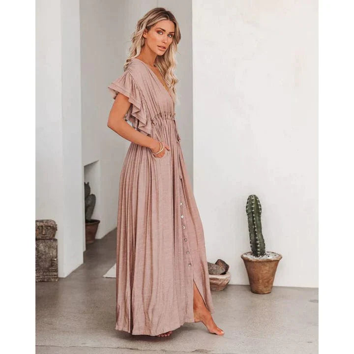 Ginger™ - Maxi Taupe Hawaii Dress
