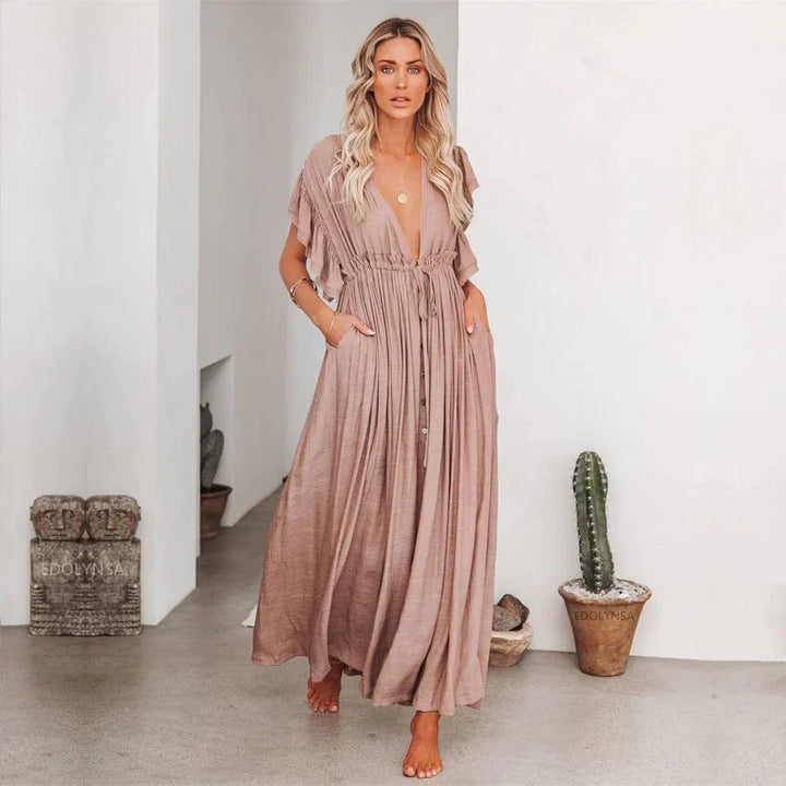 Ginger™ - Maxi Taupe Hawaii Dress