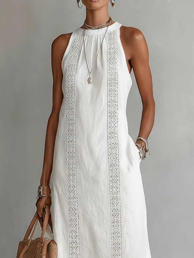 Eliza | Sleeveless Lace Detail Midi Dress
