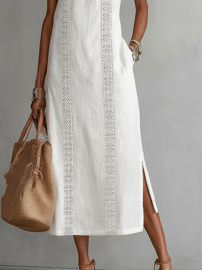 Eliza | Sleeveless Lace Detail Midi Dress