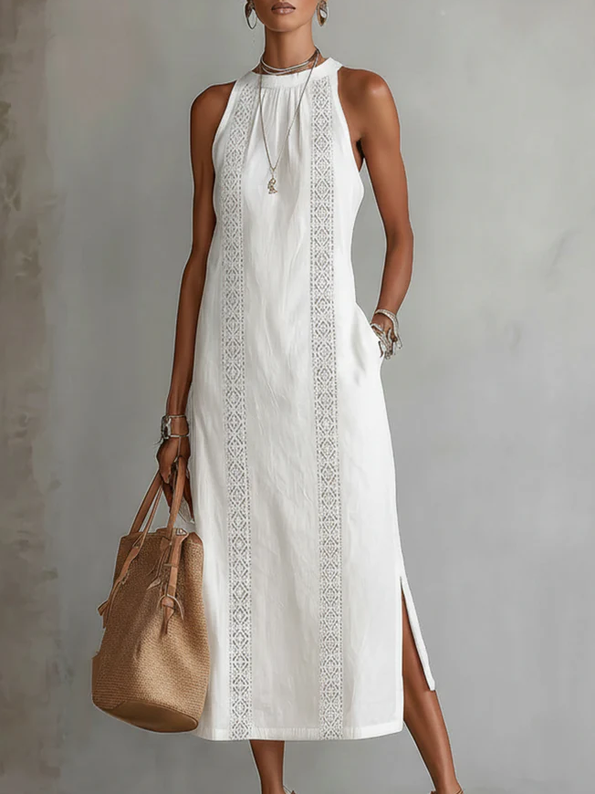 Eliza | Sleeveless Lace Detail Midi Dress