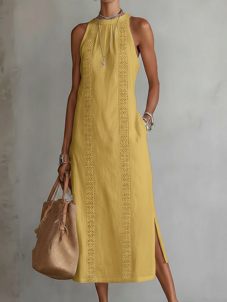 Eliza | Sleeveless Lace Detail Midi Dress