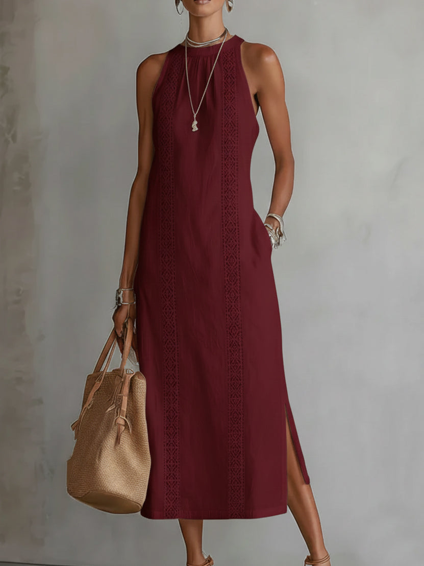 Eliza | Sleeveless Lace Detail Midi Dress